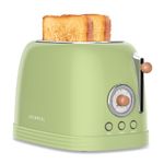 CROWNFUL 2-Slice Toaster, 1.5 In Extra Wide Slots Toaster, Retro Stainless Steel with 6-Shade Settings, Bagel, Cancel, Defrost, Reheat Function, Removal Crumb Tray, Green