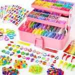 17500+ Rubber Loom Bands with 3 Layer Rose Pink Container, 28 Colors, 600 S-Clips, 352 Beads, 40 Cartoon Pendant, Bracelet Making Refill Kit for Kids