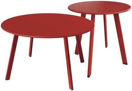 Grand patio Round Steel Patio Coffee Table Weather Resistant Nesting Tables Including One Large Side Table and One Small End Table, (Red, 2PC)