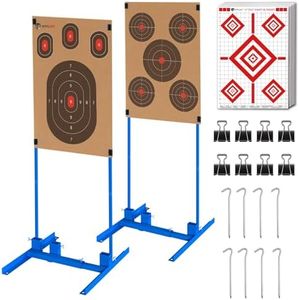 Atflbox Shooting Target Stand with 10pcs 17x25 Inch Sight in Paper Targets, Durable Paper Target Holder with Stable Adjustable Base for Cardboard Silhouette, H Shape, IPSC, IDPA Practice (2 Pack)