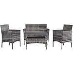 EVRE Mixed Grey Rattan Garden Furniture Set Patio Conservatory Indoor Outdoor 4 Seater Piece Modular Sofa Loveseat Chair Glass Top Coffee Table with Cushions