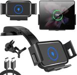 15W Qi Wireless Car Charger Mount Holder Compatible for Samsung Galaxy Z Fold4 Fold3 Z Fold2 Fold S23 Ultra Google Pixel 7 Pro iPhone 14 Pro Max 4.3in-6.9in Phoneand All Other QI Enabled Phones