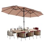15ft Large Outdoor Umbrella Double-Sided Patio Umbrella with Base, Crank Handle, 12 Ribs Rectangular Garden Umbrella for Patio Graden, Poolside, Terrace, Cafe and Hotels (Smoky Black)