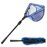 SANLIKE Fishing Landing Net Blue Extend to 25.5-73.2 inch with Telescoping Pole Handle, Landing Net for Easy Catch Release,Fishing net Freshwater for Kids Men Women