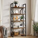 YITAHOME 5 Tiers Bookshelf, Artsy Modern Bookcase, Book Rack, Storage Rack Shelves Books Holder Organizer for Books/Movies in Living Room/Home/Office - Rustic Brown Book Shelves