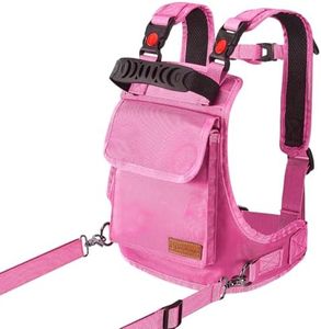 Odoland Ski and Snowboard Training Harness for Kids, Skiing Strap with Backpack, Adjustable Seat Strap and Easy Lift Handle, Speed Control Teaching, Perfect for Kid Beginners Boy and Girl,Pink