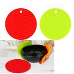 LAMOK Multi Purpose Heat Resistant Non-Slip Round Silicone Trivets Insulation Mats for Hot Pots and Pans Holders, Potholder Thick Coaster Mat (Pack of 2)