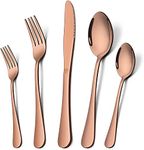 Turbid Flatware Cutlery Set of 5-Titanium Plated Stainless Steel Dinner Set,Kitchen Utensil Set with 1 Knife, 2 Forks, 2 Spoons-Elegant Fork and Spoon Set for Tableware (Rose Gold, Pack of 10)