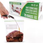 Freezer Bags Quart Size Resealable 75 count Extra Strong and Leak Proof Bags 1 Quart With Double Zipper Perfect for Berries Fruit and Food Quart Freezer Bags