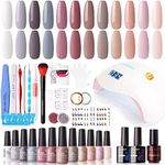 Gellen Gel Nail Polish Kit with U V Light Nail Dryer 72W, Fall Winter Nude Neutral Grays 12 Colors Gel Polish Kit Professional Gel Nail Starter Kit, Nail Art Decoarations Manicure Tools Home/Salon DIY Nail Kit Gift Set