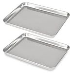 2 Pack Baking Sheet,Heavy Duty Stainless Steel Baking Pans Tray,Size 12.5 x 9.5 x 1 Inch,Cookie Sheet for Baking,Mirror Finish & Non Toxic & Easy Clean & Dishwasher Safe