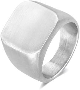 ENHONG Fashion Mens Rings,Stainless Steel Square Signet Rings for Men,Silver Pinky Thumb Ring for Dad Jewelry Gift for Him,Men's Ring for Biker Size 12