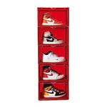 SNEAKARE Plastic Shoe Storage Organizer, Set Of 5 Red Heavy-Duty Sneaker Box, Stackable Storage Box With Magnetic Closure, Easy Installation Foldable Multipurpose Storage Box Fit Size Uk14