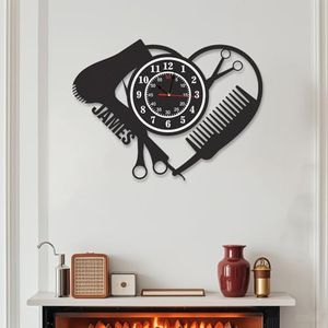 Personalized Indoor Outdoor Wall Clock, Barber Equiment Tools Metal Clock, Salon Wall Decor, Silent Non-Ticking, Barber Shop Business Modern Wall Clocks, Ideal for Shop Office Home, Hairdresser Gift