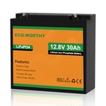 ECO-WORTHY 12V 30Ah LiFePO4 Lithium Battery, Built-in 30A BMS, 10 Years Lifetime, Deep Cycle Battery for Trolling Motor, Fish Finder, Solar System