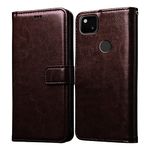 Casotec Flip Cover for Google Pixel 4A | Premium Leather Finish | Inbuilt Pockets & Stand | Flip Case for Google Pixel 4A (Coffee)