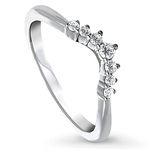 BERRICLE Rhodium Plated Sterling Silver Round Cubic Zirconia CZ Wishbone 7-Stone Wedding Curved Band