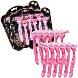 Earth & I 12 Count Disposable Razors for Women, Women Razors for Shaving, Travel Razor, Disposable Womens Shavers, STAINLESS STEEL 3-Blades for SENSITIVE SKIN