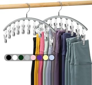 Volnamal Legging Organizer for Closet, Metal Yoga Pants Hanger w/Rubber Coated 2 Pack w/10 Clips Hold 20 Leggings, Hangers Space Saving Hanging Closet Organizer for Closet Organizers and Storage-Grey