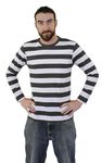 Adult Black and White Striped Long Sleeve T-Shirt Tshirt - Perfect for French Mime OR Robber Fancy Dress Costumes - Size: Small