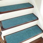 COSY HOMEER Stair Treads Non-Slip 15pcs Carpet Mat 28inX9in Indoor Stair Runners for Wooden Steps, Stair Rugs for Kids and Dogs, 100% Polyester TPE Backing Teal,Protect Floor