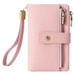 SENDEFN Medium Purses for Women, Trifold Ladies Leather Purse, RFID Blocking Wallet for Women with Multi Card Slots, Double Zipper Coin Pocket and Wrist Strap