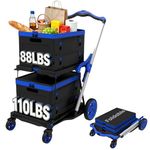 Goyappin New Upgraded Folding Utility Cart with Wheels, Extra Sturdy 2-Tier Collapsible Shopping Cart with Side-Opening Foldable Crate, Easy Access Design for Groceries, Office & Warehouse Use