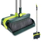 MASTERTOP Long Handled Dustpan and Brush Set, Sweeping Brush Broom with 2 Layer Comb Teeth, Standing Dust Pan & Sweeper for Indoor Outdoor Household Lobby Office Cleaning - Classical Green