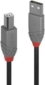 LINDY - Cavo USB 2.0 Tipo A a USB Tipo B, Cavetto USB Anthra Line 3 Metri, Tipo Maschio A/B, Velocità di Trasferimento Dati Speed Fino a 480Mbps per Tastiera, Stampante, Fotocamera, Hard Disk