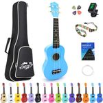 Amdini 21 inch Soprano Ukulele Basswood Acoustic Mini Guitar for Beginner Kid Starter with Case Strap Tuner Picks Strings Primary Tutorial