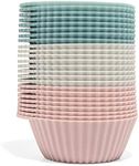 The Silicone Kitchen Reusable Silicone Baking Cup Silicone Muffin Liners for Cupcakes, BPA Free, Regular, 24 Pack, Pink Gray Blue