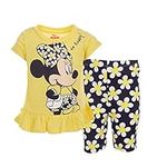 Disney Minnie Mouse Little Girls T-Shirt and Bike Shorts Outfit Set Floral Lemon Drop 7-8