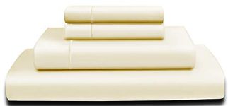 AURAA 600 Thread Count American Supima Long Staple Cotton Sheet Set, 4 Piece Set, Sateen Weave, Hotel Collection Soft Luxury Bedding, Fits Upto 16" Deep Pocket (Queen, Ivory)