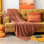 MIULEE Knitted Throw Blankets for Couch Super Soft Boho Bed Blanket with Tassel Decorative Woven Stripe Fringe Throw Blankets Lightweight for Bed Sofa Chair 50x60inch / 125x150cm Orange