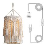 Bioaqua Boho Lamp Shade,Boho Hanging Lamp Handmade Macrame Lamp Shade Plug in Pendant Light,Bohemian Hanging Lights with Plug in Cord Light Fixtures for Boho Bedroom Decor Living Room(Type3)