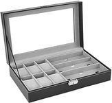 Styleys Watch Box for Men, 6 Slot Watch Display Case, Watch Organizer Box Watch Case Box, 6 Watch and 3 Sunglasses Box and Watch Storage Case (Black- W75B)