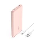 Belkin 10000 mAh PD 3.0 Slim Fast Charging Power Bank with 1 USB-C and 2 USB-A Ports to Charge 3 Devices Simultaneously, for iPhones, Android Phones, Smart Watches & More - Rose Gold