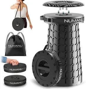 NUMANU 2024 Upgraded XXL Collapsible Stool 19.7" & Seat Cushion + Carry Bag, 1000lbs Max Weight, Heavy Duty Portable Retractable Folding Chair or Travel Footrest, Gift for Camping & Outdoors
