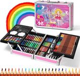Spardar Art Set for Kids, 145 Pcs Kids Art Set Deluxe with Portable Aluminum Box, Drawing Kit with Oil Pastels, Crayons, Markers, Watercolor Cake, etc, Art Supplies Gift for Children Beginners Artists