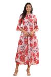 Juniper Pink Floral Printed Chiffon Maxi Dress with Buttons & Beads for Women