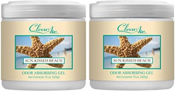 Clear Air Odor Absorber Gel - 15 oz, Pack of 2 - Air Freshener Absorbs and Eliminates Odors in Bathrooms, Cars, Boats, RVs and Pet Areas - Made with Essential Oils - Sun-Kissed Beach Scent