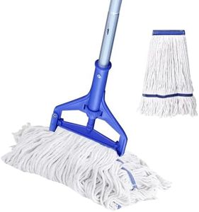 Heavy Duty Loop-End String Mop - Commercial Industrial Mop with Extra Replacement Heads, 59" Long Handle for Garage Workshop Warehouse Floor Cleaning - Effortless & Durable