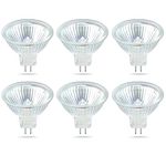 XBOCMY MR16 Halogen Light Bulbs, 6 Pack 50W 12V GU5.3 Bi-Pin Base, Dimmable Spotlights with Glass Cover for Living Rooms, Landscape, Track Lights, Desk Lamps, Fiber Optics