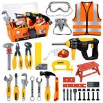 Deejoy Tool Set with Tool Box & Electronic Toy Drill, Pretend Play Kids Construction Kits for Kids Ages 3-5 Years Old, Toddler Boy Toys(Orange)