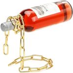 TBWHL Novelty Magic Wine Bottle Holder Floating Steel Link Chain Wine Bottle Rack/Holder - Holds Bottles in The Air（Gold）