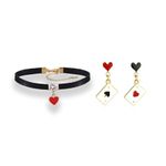 Queen of Hearts Costume Black Choker Necklace for Women Queen of Heart Earrings Necklace Red Heart Necklace Earrings Set Vampire Blood Drop Charm Necklace Halloween Cosplay Accessories