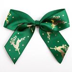 Italian Options Gold Reindeer Stag Christmas Bows 12 Piece Pack, 5cm Bow Width, Green Satin