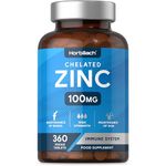 Zinc Tablets 100mg | High Absorption Chelated Zinc | Immunity Support Supplements | 360 Vegan Tablets | by Horbaach