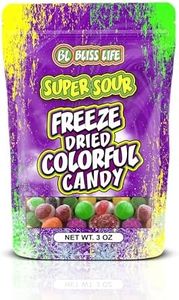 Bliss LIfe - Super Sour Freeze Dried Colorful Candy Freeze Dried Sour Candy 3 oz Package - Very Sour Freeze Dried Candy, Unique, Great for the Tiktok Trend Most Sour Candy in the World Challenge