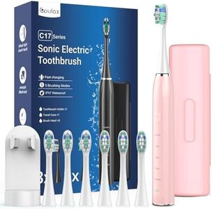 Spazzolino Elettrico Sonico per Denti Sensibili - Spazzolino Elettrico Adulti Bambini con 6 Testine e Custodia, 5 Modalità e Timer, Spazzolini da Denti ad Ultrasuoni, Rosa Ciliegia